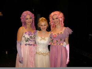 Once a stepsister, always a stepsister. Backstage at the 2006 Vassar College Drama Department production of Into the Woods. Summer Scott as Florinda, Noelle McMurtry as Cinderella, and our very own Marissa Skudlarek as Lucinda.