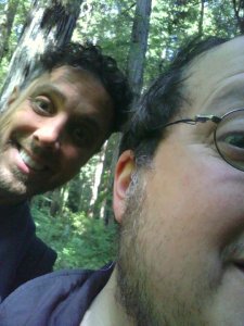 Brian Katz, deep in the Humboldt redwoods with a mysterious man of his own- CMTC’s first TD, Dave Ampola (left). 