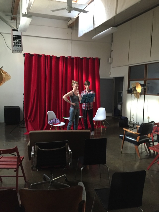 Evangeline Crittenden and the composer Nick Rattray, performing an excerpt from the show at Tuesdays with Writing, a monthly salon for new works, hosted by Elena Marx at the Clock Factory in Berkeley. Photo credit: Wesley Newfarmer.