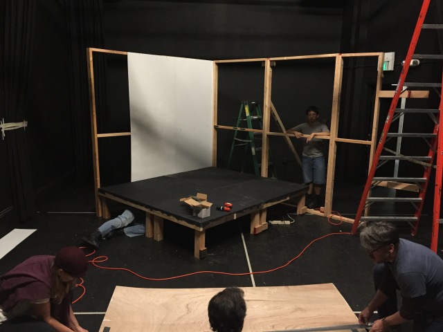 The set – mid-construction – for Sheherezade’s Last Tales. (photo by Bridgette Dutta Portman) 